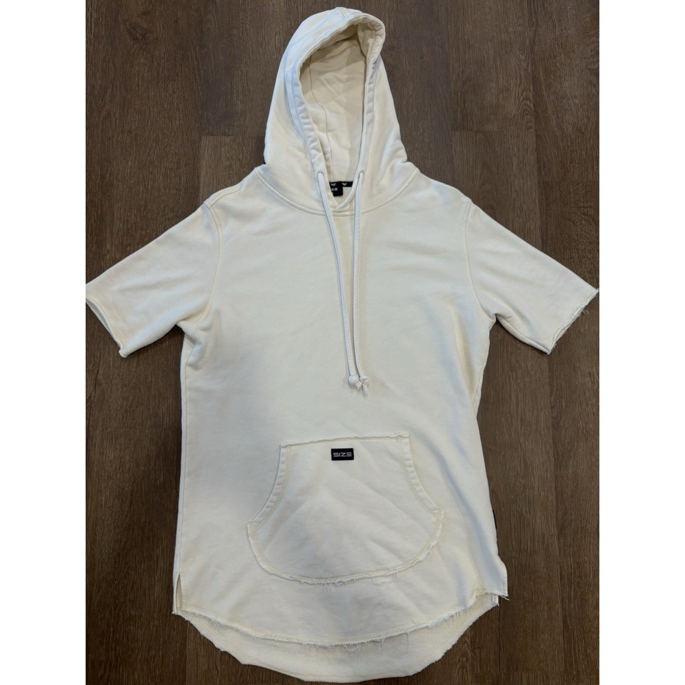 Drop Hem Hooded Short Sleeve Mens Small Brand SIZE White